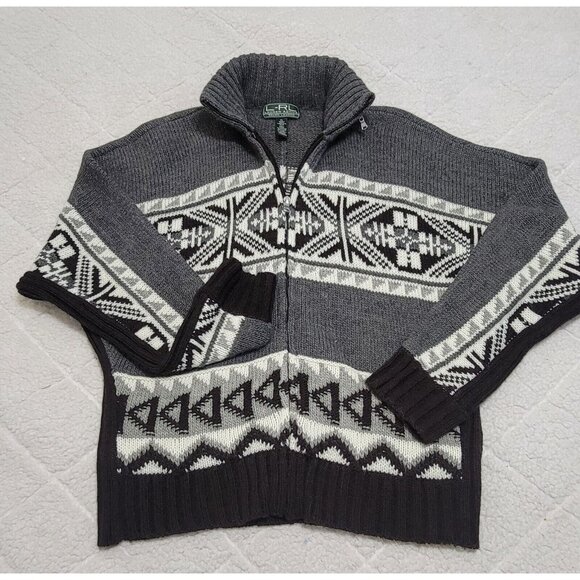 Lauren Ralph Lauren Active Womens Gray Nordic Full Zip Sweater Hidden Hoodie XL - Picture 3 of 10